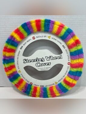 Habitat Fuzzy Rainbow Steering Wheel Cover NWT PRIDE